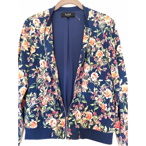 Lipslide Navy Blue Floral Print Bomber Jacket - Picture 3 of 6